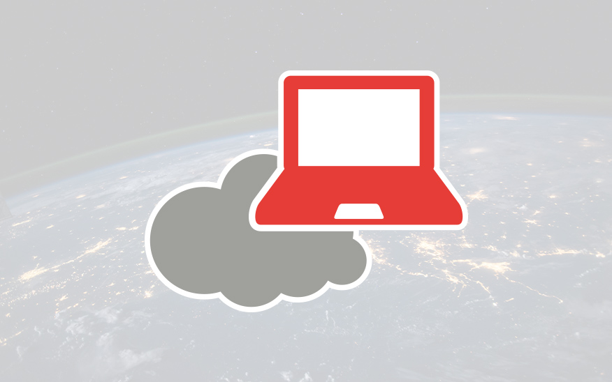 Laptop flying in a cloud.
