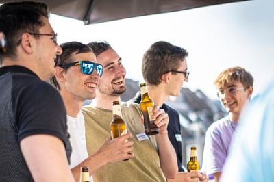 Employees enjoying a beer on the roof terrace