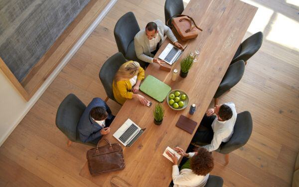 Employee office at large table from above