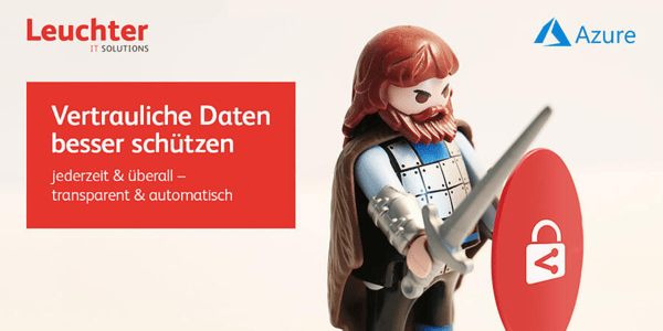 Playmobile mit einem Schwert und einem Schutzschild, Leuchter IT Solutions Logo & Azure Logo
