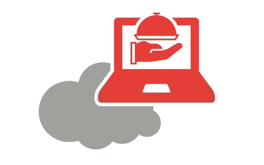 Cloud service icon with laptop and tablet icon - digital service displayed via cloud infrastructure
