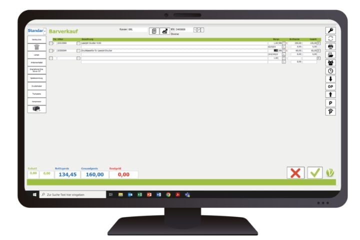Screen with the open checkout system.